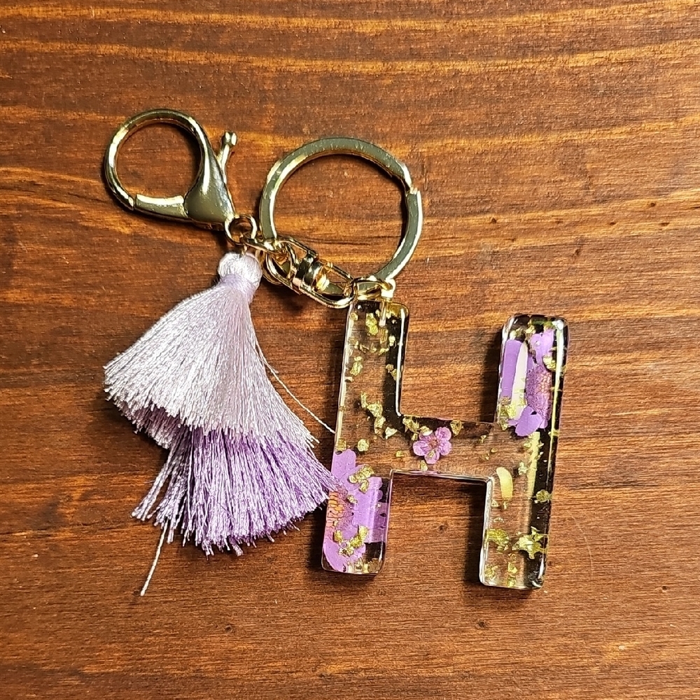 Inital H Gold and Purple Keychain with Tassel